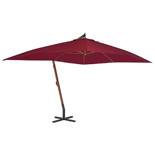 vidaXL Parasol de jardin en porte-à-faux et mât en bois rouge bordeaux