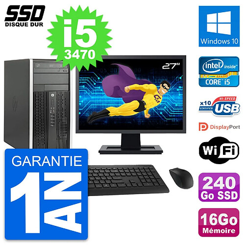 PC Tour HP 6300 CMT Ecran 27" Intel i5-3470 RAM 16Go SSD 240Go Windows 10 Wifi · Occasion