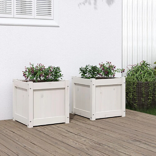 vidaXL Jardinières 2 pcs blanc bois de pin massif