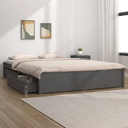 vidaXL Cadre de lit sans matelas avec tiroirs Gris 140x200 cm