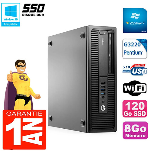 PC HP EliteDesk 800 G1 SFF Intel G3220 8Go Disque 120 Go SSD Graveur DVD Wifi W7 · Occasion