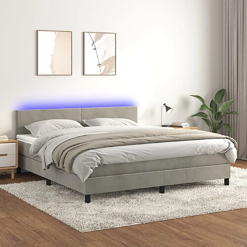 Sommier à lattes LED,Cadre à lattes de lit avec matelas pour Adulte Gris clair 160x200 cm -MN40145