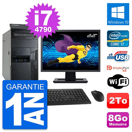 PC Tour Lenovo M93p Ecran 22" Intel i7-4790 RAM 8Go Disque 2To Windows 10 Wifi · Occasion