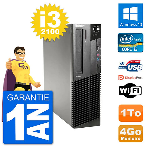 PC Lenovo M91p SFF Intel i3-2100 RAM 4Go Disque Dur 1To Windows 10 Wifi · Occasion