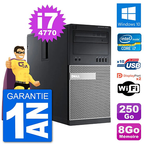 PC Tour Dell 9020 Intel Core i7-4770 RAM 8Go Disque Dur 250Go Windows 10 Wifi · Occasion