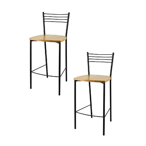 T M C S Tommychairs - Set 2 tabourets ELENA, structure en acier noir mat et assise en bois chêne