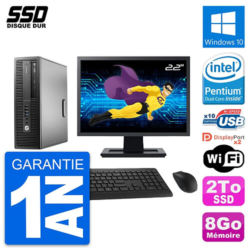 PC HP EliteDesk 800 G2 SFF Ecran 22" G4400 RAM 8Go SSD 2To Windows 10 Wifi · Occasion