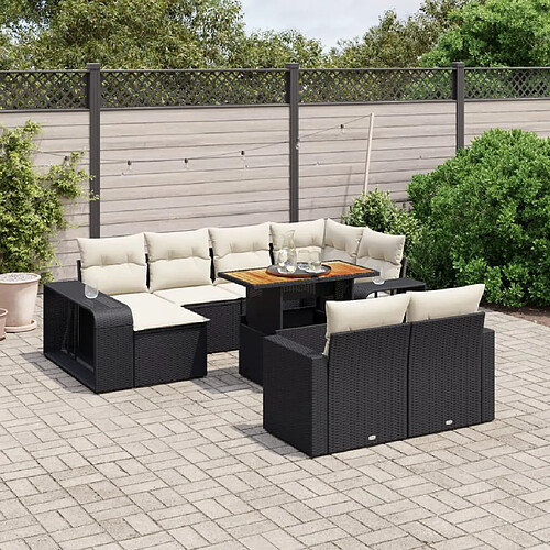 vidaXL Salon de jardin 11 pcs avec coussins noir résine tressée