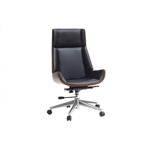 Miliboo Fauteuil de direction design bois foncé et noir CURVED