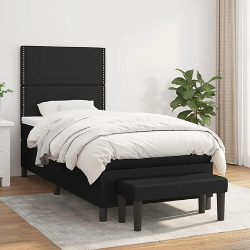 vidaXL Sommier à lattes de lit avec matelas Noir 100x200 cm Tissu