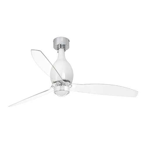 Faro Barcelona Ventilateur de plafond transparent à DEL blanc brillant avec moteur CC intelligent - Télécommande incluse, 3000K