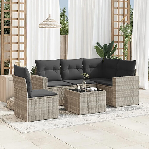 vidaXL Salon de jardin 6 pcs avec coussins gris clair résine tressée