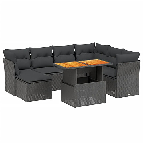 Maison Chic Ensemble Tables et chaises d'extérieur 8 pcs avec coussins,Salon de jardin noir résine tressée -GKD270105