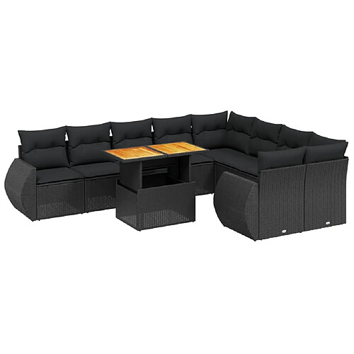 Maison Chic Salon de jardin 10 pcs avec coussins, Ensemble Tables et chaises d'extérieur noir résine tressée -GKD811172