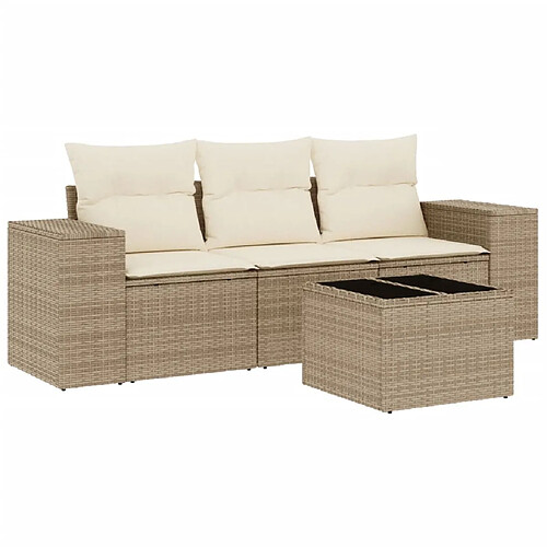 Maison Chic Salon de jardin avec coussins 4 pcs, Ensemble Tables et chaises de jardin,, Ensemble Tables et chaises de jardin, beige résine tressée -GKD116854