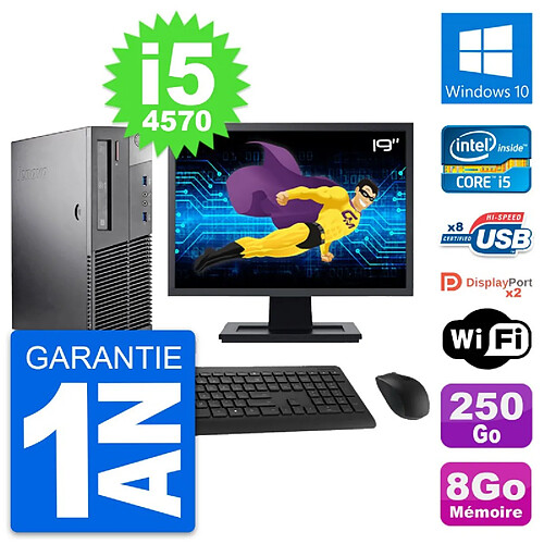 PC Lenovo M93p SFF Ecran 19" Intel i5-4570 RAM 8Go Disque 250Go Windows 10 Wifi · Occasion