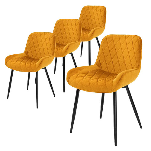 ML-Design Set de 4 chaises de salle à manger rembourrée en velours fauteuils en moutarde