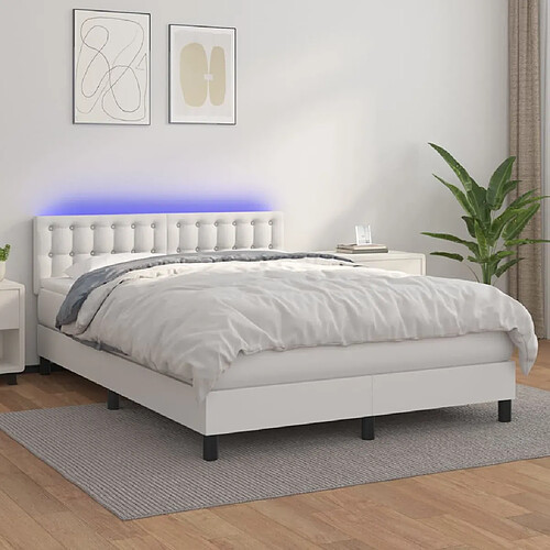 vidaXL Sommier à lattes de lit avec matelas et LED Blanc 140x200 cm