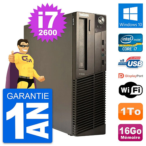 PC Lenovo ThinkCentre M82 SFF Intel i7-2600 RAM 16Go Disque 1To Windows 10 Wifi · Occasion