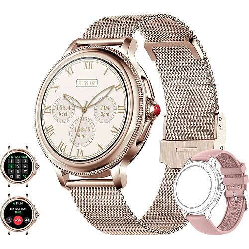 Vendos85 Montre Connectée Femme avec Appel Bluetooth Assistant Vocal or