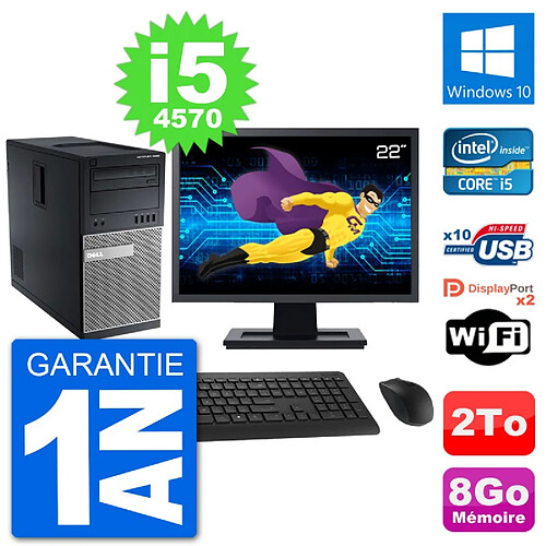 PC Tour Dell 7020 Ecran 22" Intel i5-4570 RAM 8Go Disque 2To Windows 10 Wifi · Occasion