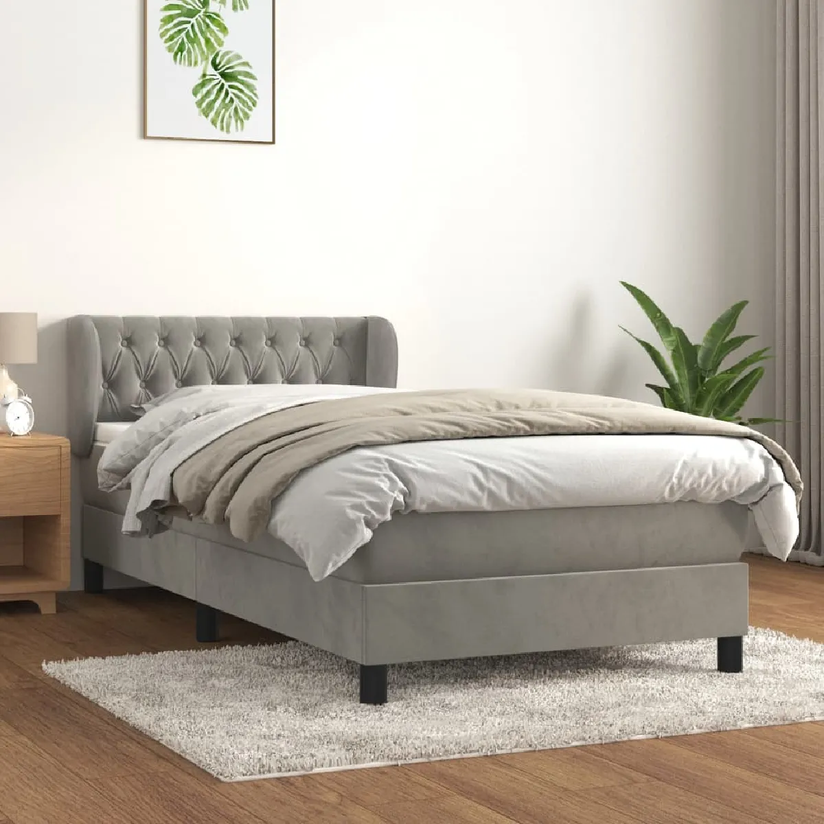 vidaXL Sommier à lattes de lit et matelas Gris clair 100x200cm Velours