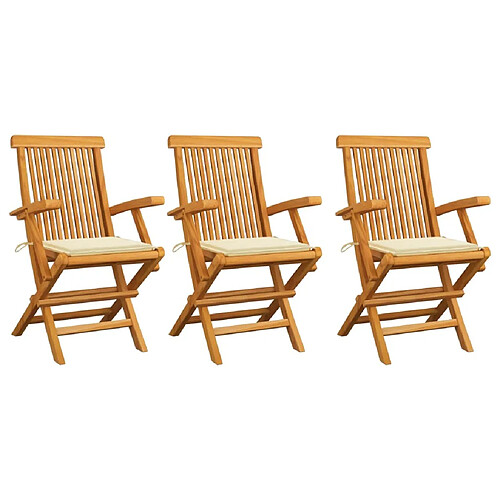 Maison Chic Lot de 3 Chaises de jardin avec coussins | chaises Relax d'extérieur crème Bois de teck massif -GKD66146