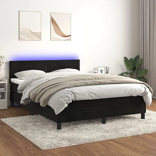 Sommier à lattes et LED,Cadre à lattes de lit avec matelas pour Adulte Noir 140x190 cm -MN74311