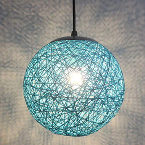 STOEX Bleu Rétro Suspension Luminaire en Rotin Globe Rond 15cm , Lustre Abat-jour DIY Lampe Plafond E27 pour Salon Restaurant Centre commercial Bar