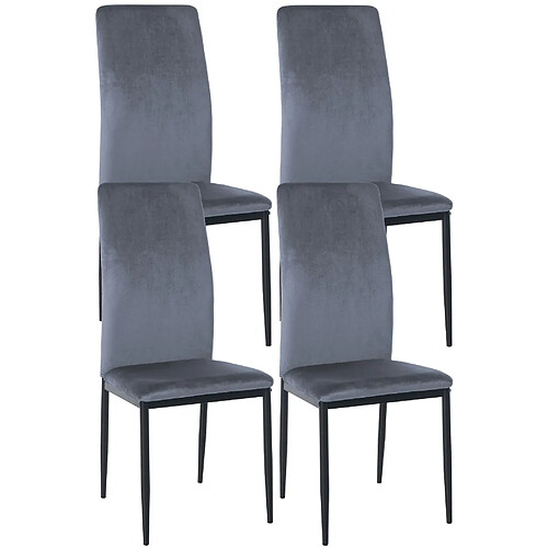 Decoshop26 Lot de 4 chaises de salle à manger design simple en tissu velours gris clair cadre en métal noir CDS10396