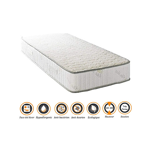 Nuits D'Or Matelas Orthopédique + Alèse 90x200 x 22 cm - Très Ferme - Face Hiver Laine - Ame Poli Lattex Haute Densité - Hypoallergénique