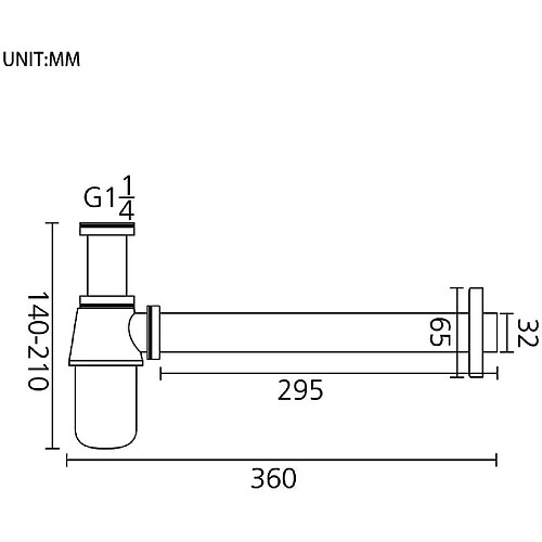 GRIFEMA COMPLENTO-G102 Siphon de Lavabo Salle de Bain (1-1/4`` x ø 32 mm, 360 mm), Piège à bouteille rond en laiton, Chrome