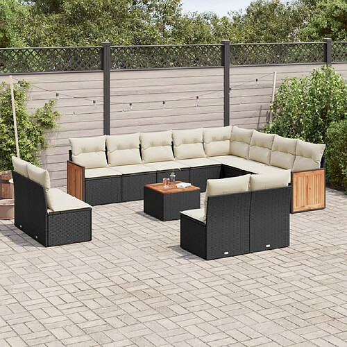 vidaXL Salon de jardin avec coussins 13 pcs noir résine tressée