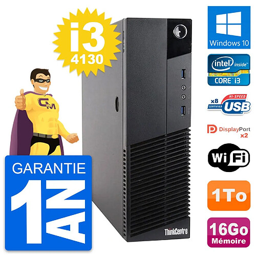 PC Lenovo ThinkCentre M83 SFF Intel i3-4130 RAM 16Go Disque 1To Windows 10 Wifi · Occasion