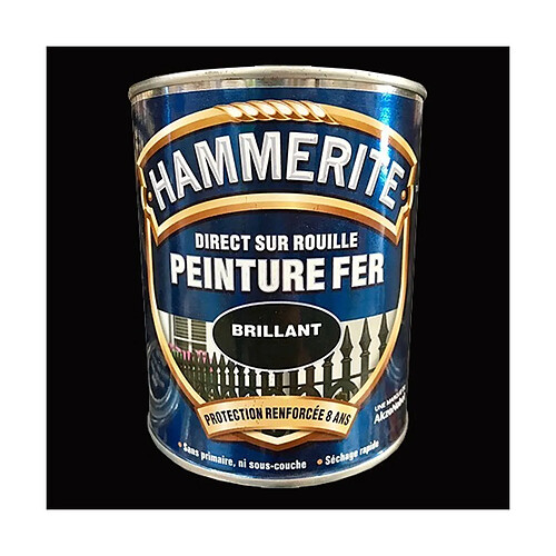 HAMMERITE Peinture Fer Direct sur Rouille Noir Brillant