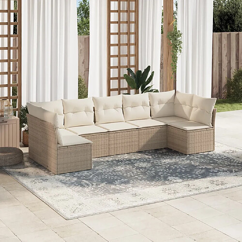 vidaXL Salon de jardin avec coussins 7 pcs beige résine tressée