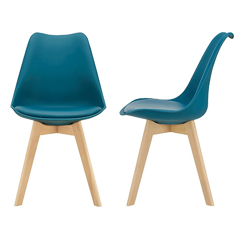 Lot de 2 Chaises de Salle à Manger Milano Similicuir Effet Hêtre Turquoise [en.casa]