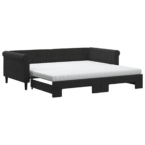 Maison Chic Lit de jour avec lit gigogne et matelas, Lit de repos Lit d'invité pour Salon Chambre,Canapé-lit noir 100x200 cm velours -MN63663