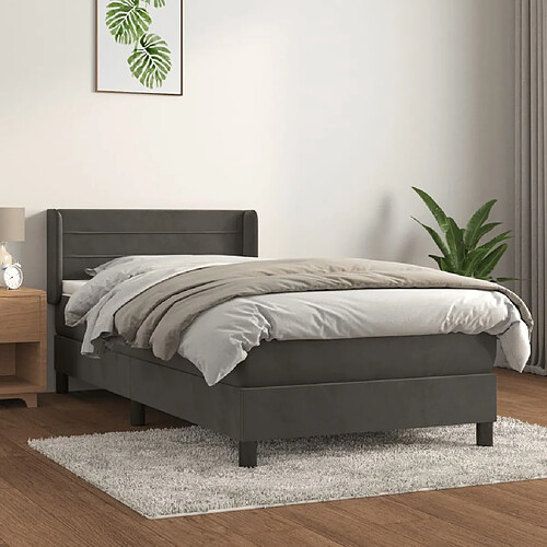 Maison Chic Lit Adulte - Lit simple Lit à sommier tapissier et matelas moelleux - Meuble de Chambre - Gris foncé 90x190 cm Velours -MN89640