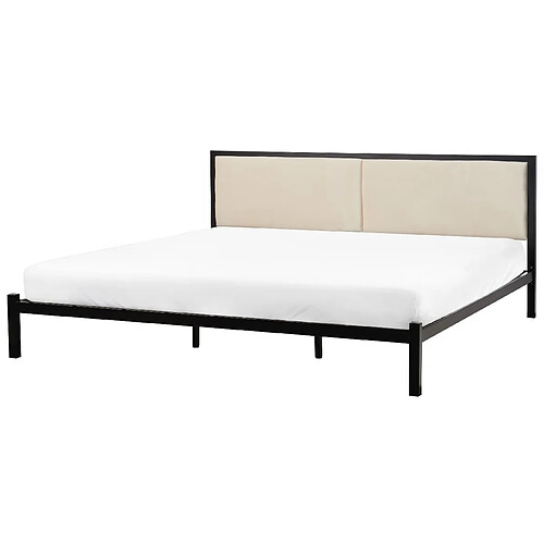 Beliani Lit double en métal noir et beige clair 180 x 200 cm CLAMART