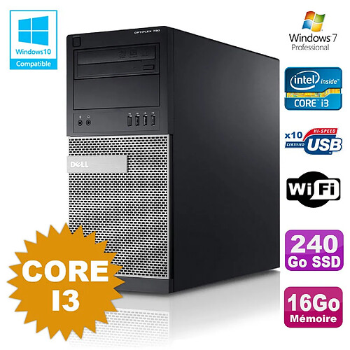 PC Tour Dell Optiplex 790 Core I3 3.1Ghz 16Go 240Go SSD DVD WIFI Win 7 · Occasion