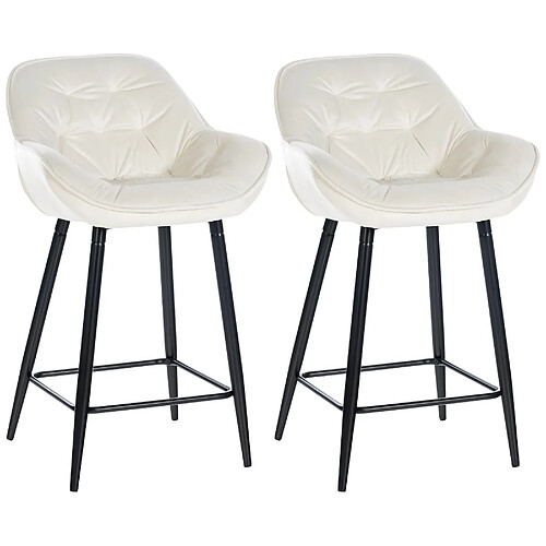 Decoshop26 Lot de 2 tabourets de bar chaises hautes assise effet capitonnée en velours crème et métal noir 10_0004163