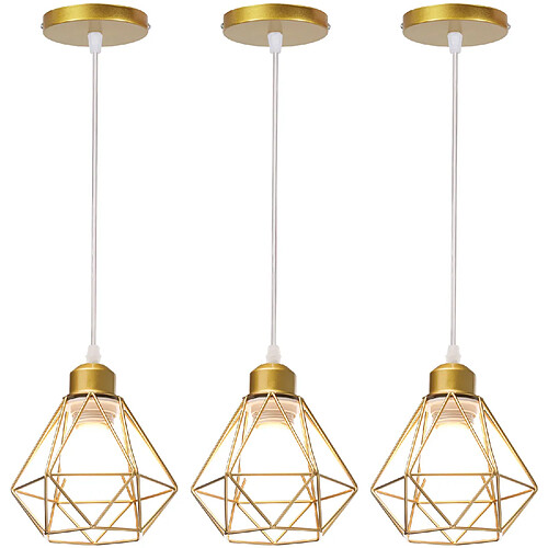 Stoex 3PCS Plafonnier Rétro Or Suspension Luminaire Vintage D'Intérieur Suspension Lustre E27 Cage en Métal