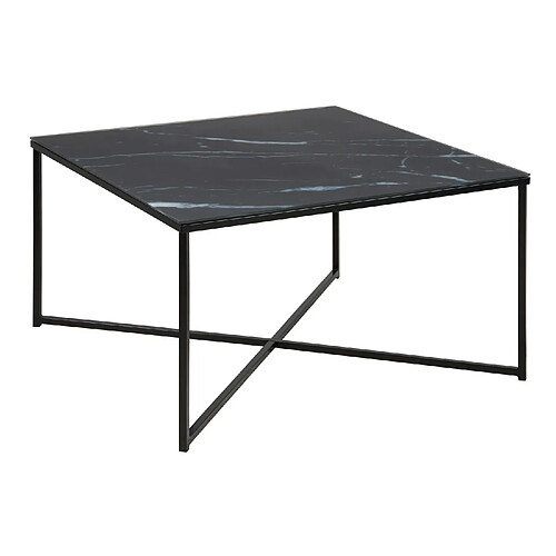 Toilinux Table d'appoint effet marbre en verre et métal - L.80cm - Noir