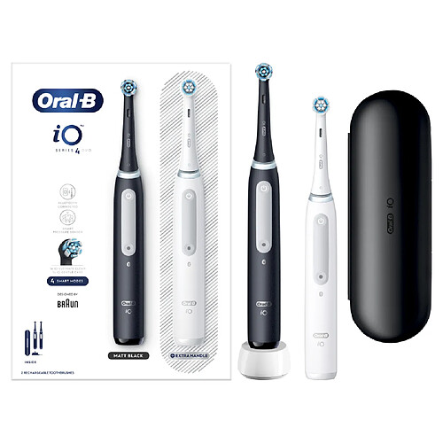 Oral-B iO 4 - Duo Avec Etui de Voyage - Noire et Blanche - Brosses à dents électriques connectées