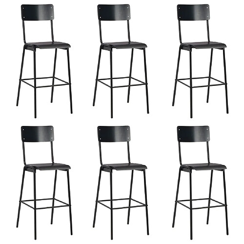 vidaXL Chaises de bar lot de 6 noir contreplaqué solide et acier