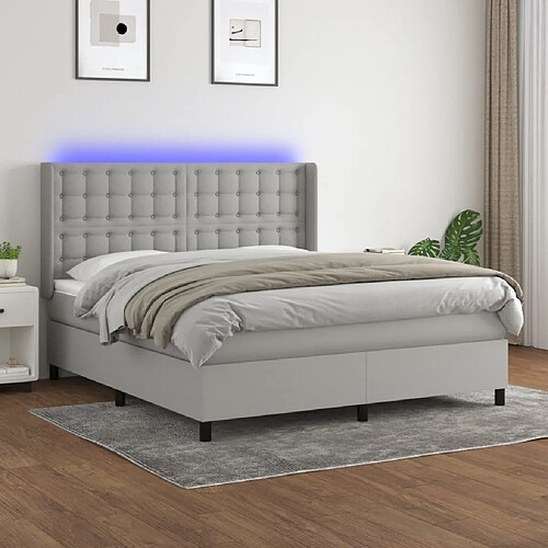 Sommier à lattes et matelas LED,Cadre à lattes de lit pour Adulte Gris clair 160x200 cm Tissu -MN42639