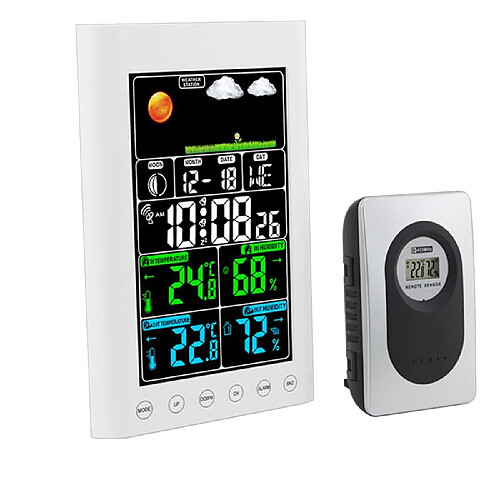 Tech Discount Écran couleur écran météo horloge météo sans fil horloge de température et d'humidité intérieure et extérieure réveil électronique