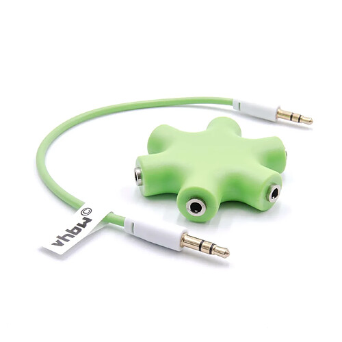 vhbw Audio splitter, répartiteur 5 sorties AUX vert pour écouteurs, boxs, hauts-parleurs, tablettes