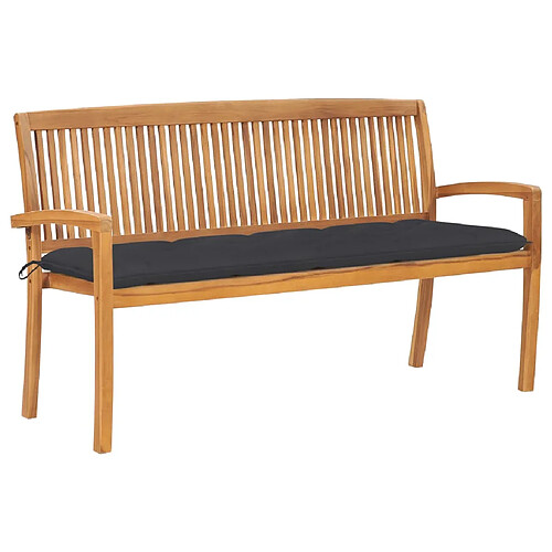 vidaXL Banc de jardin empilable et coussin 159 cm Bois de teck massif